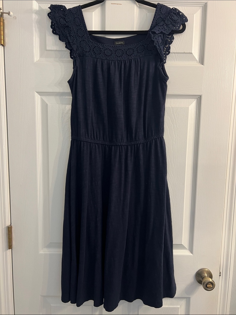 Talbots Navy Eyelet-Trim Midi Dress